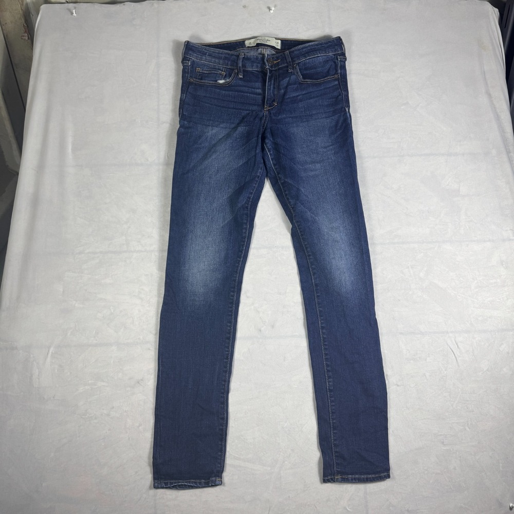 Abercrombie & Fitch Womens‎ Straight Jeans Blue Denim 5-Pocket Whisker 28x31 6R
